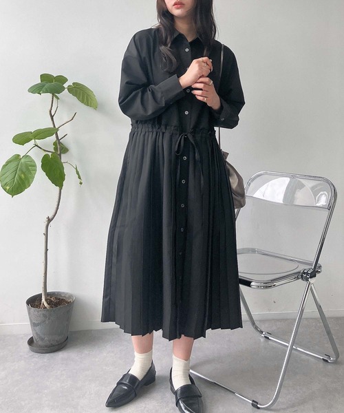 AS KNOW AS plus（アズノゥアズプラス）の「●ウエスト前結び 切替えプリーツシャツワンピース（シャツワンピース・レディース・ブルー系/ネイビー系/カーキ/ブラック・FREE）」の10枚目の写真