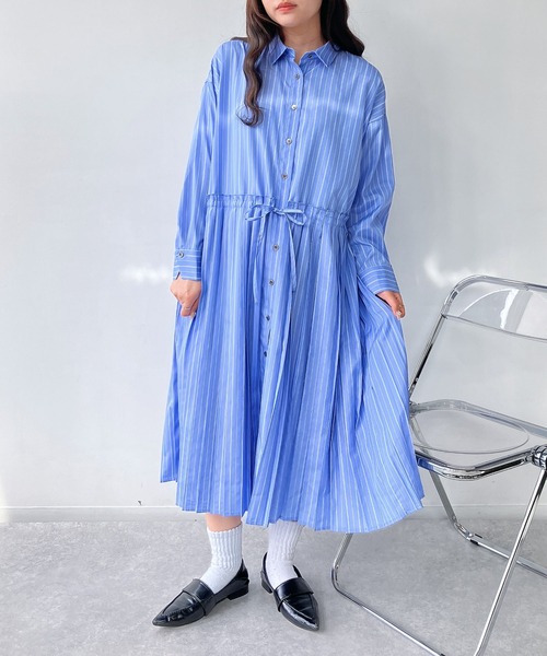 アズノゥアズ　ベスト付き３枚目参照　シャツワンピ　未使用 AS KNOW シャツワンピース ○ウエスト前結び 切替えプリーツ