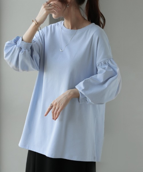 HUG.U(ハグユー)の「ぽわん袖カットソー 着心地抜群(Tシャツ/カットソー・レディース・ブラック/ベージュ/ホワイト/ラベンダー/カーキ/ブルー・FREE)」の5枚目の写真