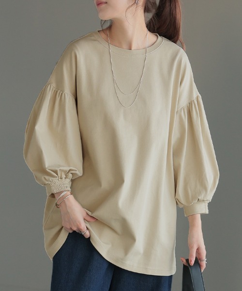 HUG.U(ハグユー)の「ぽわん袖カットソー 着心地抜群(Tシャツ/カットソー・レディース・ブラック/ベージュ/ホワイト/ラベンダー/カーキ/ブルー・FREE)」の15枚目の写真