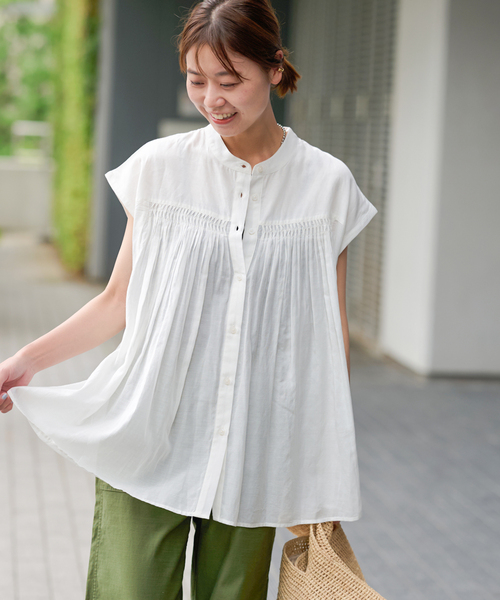 JOURNAL STANDARD relume(ジャーナルスタンダード レリューム)の「《追加》手洗い可 / ボイルピンタックフレンチブラウス(シャツ/ブラウス・レディース・ブラック/ホワイト/ブルー系その他・FREE)」の3枚目の写真