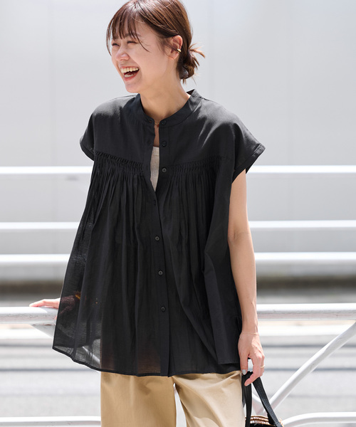 追加》手洗い可 / ボイルピンタックフレンチブラウス（シャツ/ブラウス