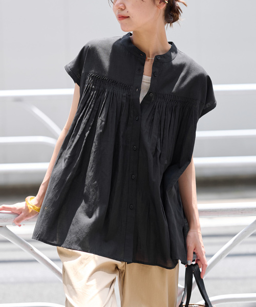 追加》手洗い可 / ボイルピンタックフレンチブラウス（シャツ/ブラウス