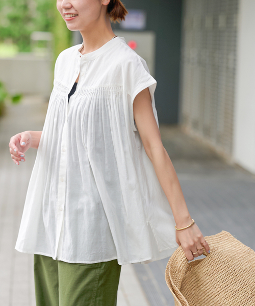 追加》手洗い可 / ボイルピンタックフレンチブラウス（シャツ/ブラウス