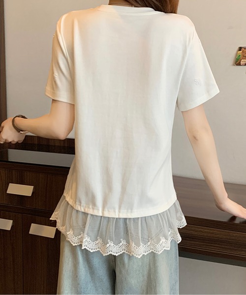 tシャツ 裾レースリボンTシャツ レディース 裾レースリボンTシャツ（Tシャツ/カットソー）｜AMAJI（アマジ