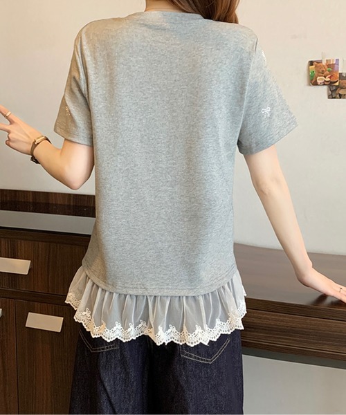 tシャツ 裾レースリボンTシャツ レディース 裾レースリボンTシャツ（Tシャツ/カットソー）｜AMAJI（アマジ