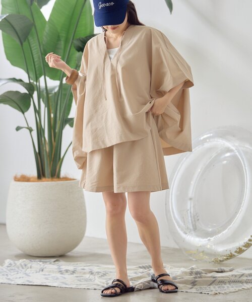 CIAOPANIC TYPY（チャオパニックティピー）の「【WEB限定】シアーサッカーカバーアップラッシュショーツ（水着・レディース・カーキ/ベージュ/マスタード・MEDIUM/LARGE）」の9枚目の写真