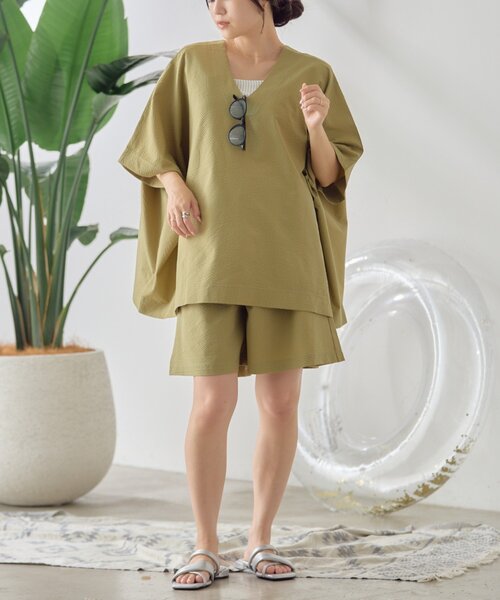 CIAOPANIC TYPY（チャオパニックティピー）の「【WEB限定】シアーサッカーカバーアップラッシュショーツ（水着・レディース・カーキ/ベージュ/マスタード・MEDIUM/LARGE）」の17枚目の写真