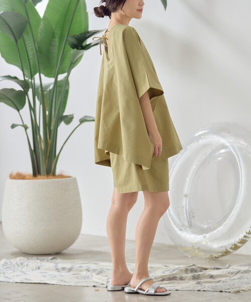 CIAOPANIC TYPY（チャオパニックティピー）の「【WEB限定】シアーサッカーカバーアップラッシュショーツ（水着・レディース・カーキ/ベージュ/マスタード・MEDIUM/LARGE）」の18枚目の写真