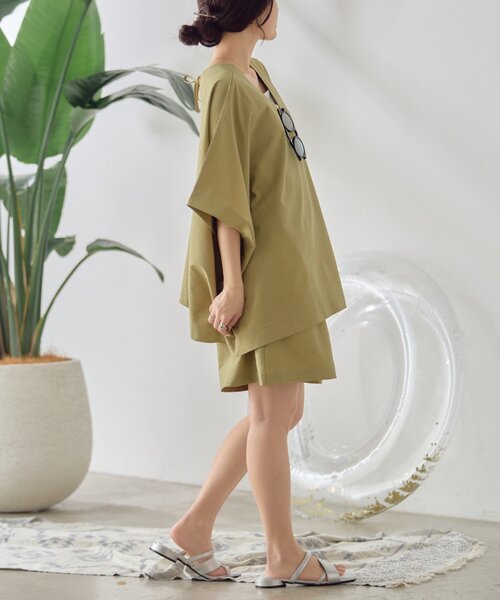 CIAOPANIC TYPY（チャオパニックティピー）の「【WEB限定】シアーサッカーカバーアップラッシュショーツ（水着・レディース・カーキ/ベージュ/マスタード・MEDIUM/LARGE）」の19枚目の写真