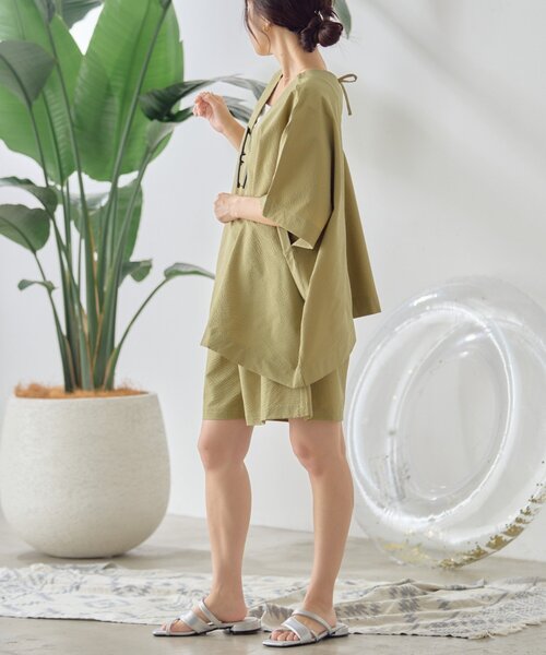 CIAOPANIC TYPY（チャオパニックティピー）の「【WEB限定】シアーサッカーカバーアップラッシュショーツ（水着・レディース・カーキ/ベージュ/マスタード・MEDIUM/LARGE）」の20枚目の写真