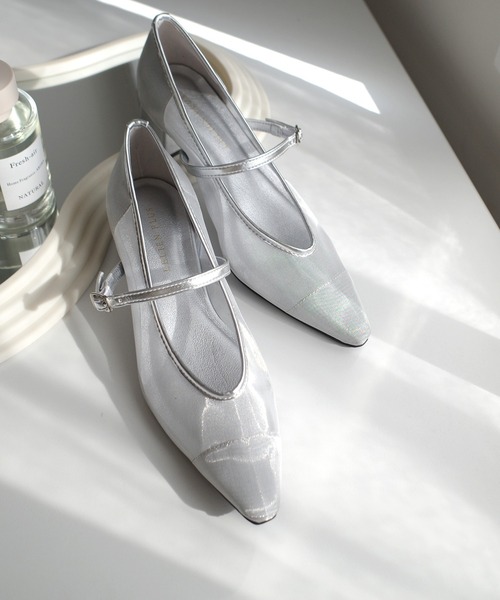 ［美品］チュールストラップパンプス welleg パンプス アンクルストラップ ローヒール チュール