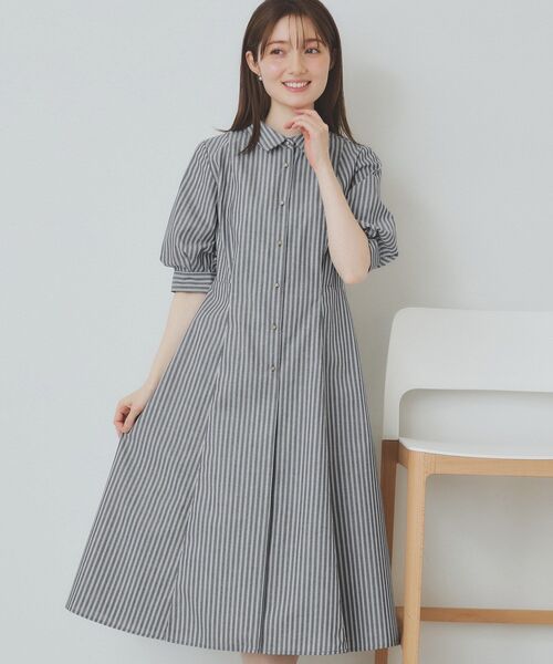 index(インデックス)の「ストライプシャツワンピース【洗濯機洗い可/イージーアイロン】(ワンピース・レディース・ブラック系2/ベージュ系2/サックスブルー系2・36/38/40/42)」の7枚目の写真