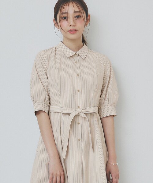 セール】ストライプシャツワンピース【洗濯機洗い可/イージーアイロン