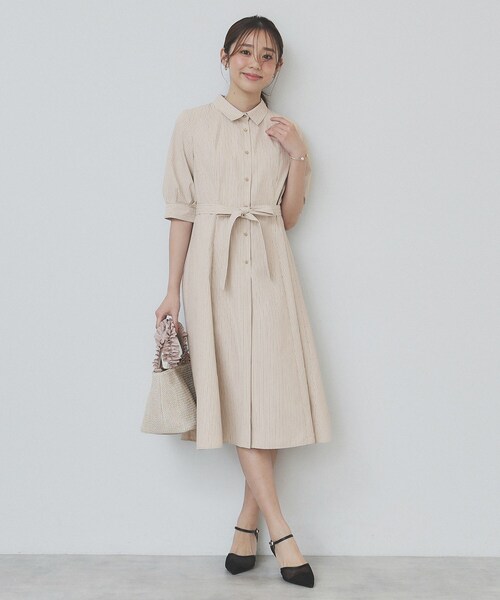 セール】ストライプシャツワンピース【洗濯機洗い可/イージーアイロン