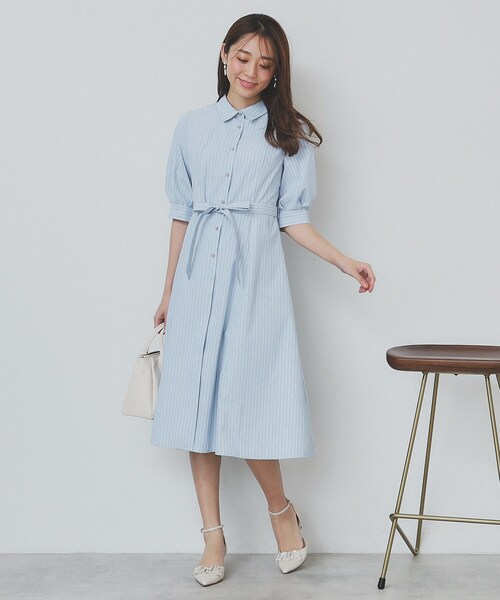 いちご　eワンピ　シルバー0 いちご eワンピ シルバー0 ラメストライプシャツワンピース【洗濯機OK