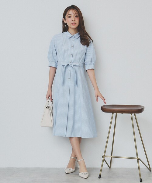 セール】ストライプシャツワンピース【洗濯機洗い可/イージーアイロン