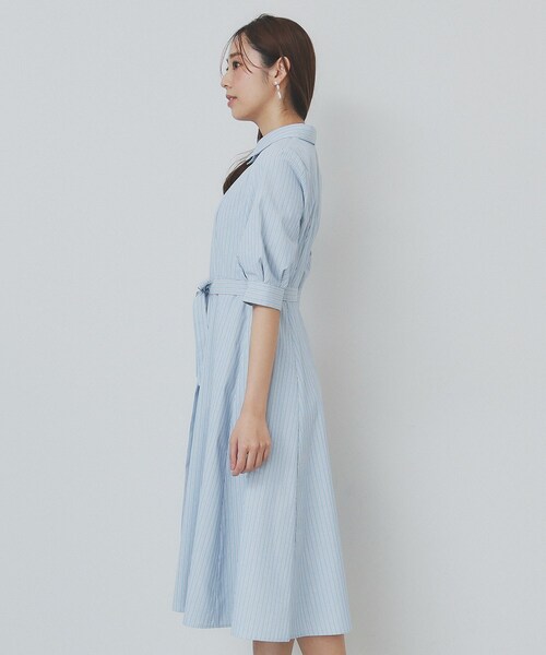 セール】ストライプシャツワンピース【洗濯機洗い可/イージーアイロン