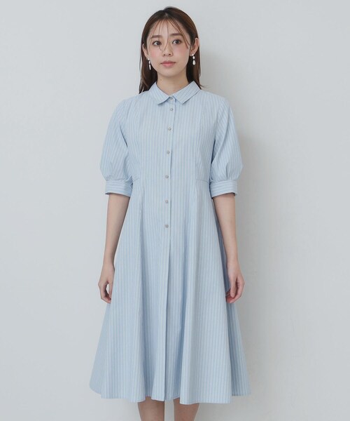 セール】ストライプシャツワンピース【洗濯機洗い可/イージーアイロン