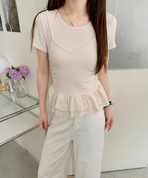Jasmine Grandiflorum(ジャスミングランディフローラム)の「【Jasmine】レイヤード風裾フリルTシャツ (SS)(Tシャツ/カットソー・レディース・ライトベージュ/グレー/イエロー/ブラック・FREE)」の11枚目の写真