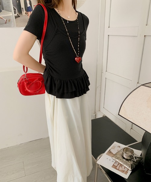 Jasmine Grandiflorum(ジャスミングランディフローラム)の「【Jasmine】レイヤード風裾フリルTシャツ (SS)(Tシャツ/カットソー・レディース・ライトベージュ/グレー/イエロー/ブラック・FREE)」の13枚目の写真