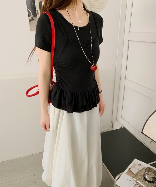 Jasmine Grandiflorum(ジャスミングランディフローラム)の「【Jasmine】レイヤード風裾フリルTシャツ (SS)(Tシャツ/カットソー・レディース・ライトベージュ/グレー/イエロー/ブラック・FREE)」の21枚目の写真