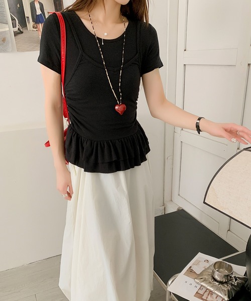 Jasmine Grandiflorum(ジャスミングランディフローラム)の「【Jasmine】レイヤード風裾フリルTシャツ (SS)(Tシャツ/カットソー・レディース・ライトベージュ/グレー/イエロー/ブラック・FREE)」の20枚目の写真