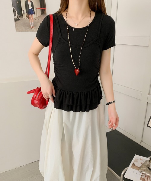 Jasmine Grandiflorum(ジャスミングランディフローラム)の「【Jasmine】レイヤード風裾フリルTシャツ (SS)(Tシャツ/カットソー・レディース・ライトベージュ/グレー/イエロー/ブラック・FREE)」の19枚目の写真