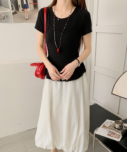 Jasmine Grandiflorum(ジャスミングランディフローラム)の「【Jasmine】レイヤード風裾フリルTシャツ (SS)(Tシャツ/カットソー・レディース・ライトベージュ/グレー/イエロー/ブラック・FREE)」の22枚目の写真