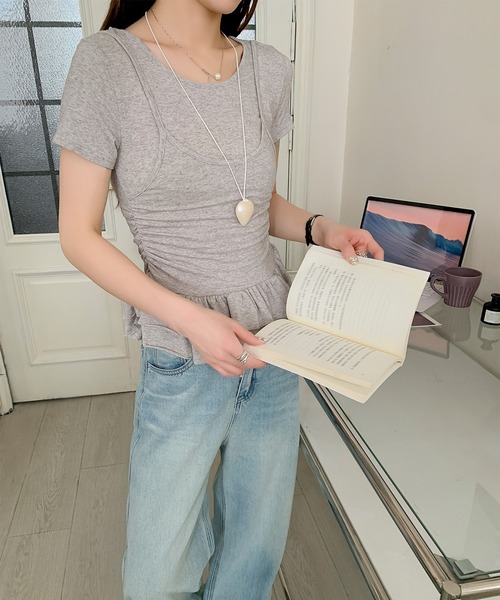 Jasmine Grandiflorum(ジャスミングランディフローラム)の「【Jasmine】レイヤード風裾フリルTシャツ (SS)(Tシャツ/カットソー・レディース・ライトベージュ/グレー/イエロー/ブラック・FREE)」の15枚目の写真