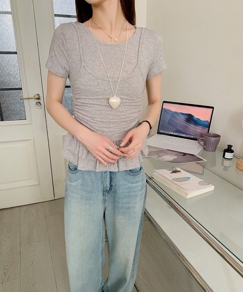 Jasmine Grandiflorum(ジャスミングランディフローラム)の「【Jasmine】レイヤード風裾フリルTシャツ (SS)(Tシャツ/カットソー・レディース・ライトベージュ/グレー/イエロー/ブラック・FREE)」の17枚目の写真