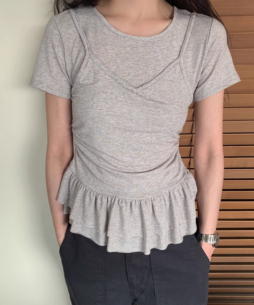 Jasmine Grandiflorum(ジャスミングランディフローラム)の「【Jasmine】レイヤード風裾フリルTシャツ (SS)(Tシャツ/カットソー・レディース・ライトベージュ/グレー/イエロー/ブラック・FREE)」の7枚目の写真