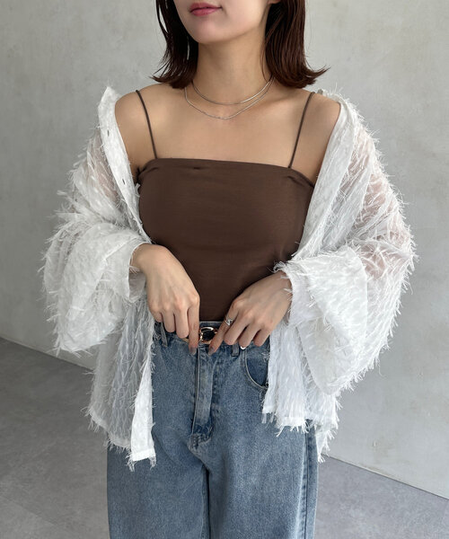 Thevon（ゼボン）の「【新色登場！】アシメストラップカップ付きキャミ（キャミソール・レディース・ブラック/オフホワイト/ブラウン/グレイッシュベージュ・FREE/S）」の9枚目の写真