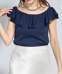 La boutique BonBon（ラブティックボンボン）の「【スタッフKAZUMI監修カラー】クールタッチUVオフショルラッフルニット（ニット/セーター・レディース）」