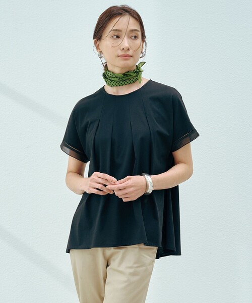J.PRESS(ジェイプレス)の「【洗える・接触冷感】プレーティングジャージー フレア カットソー(Tシャツ/カットソー・レディース・スカイブルー系/ベージュ系/オレンジ系/ブラック系/ホワイト系・T13)」の2枚目の写真