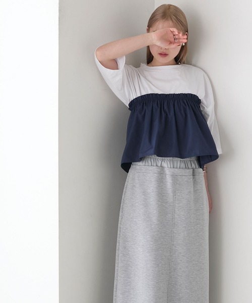 forksy.(フォルクシー)の「【forksy.】〈2点セット〉オーバーサイズTシャツ & ペプラムビスチェ(Tシャツ/カットソー・レディース・ブラック/ホワイト系/ホワイト・FREE)」の2枚目の写真