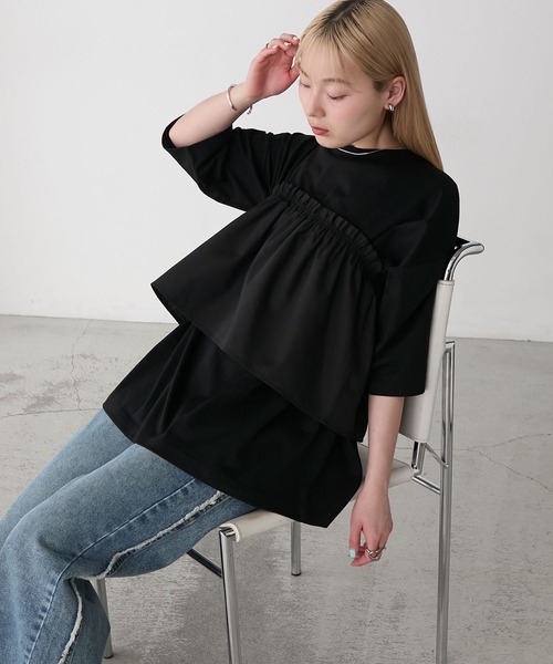 forksy.】〈2点セット〉オーバーサイズTシャツ & ペプラムビスチェ