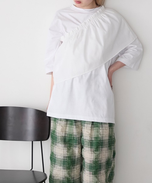 forksy.(フォルクシー)の「【forksy.】〈2点セット〉オーバーサイズTシャツ & ペプラムビスチェ(Tシャツ/カットソー・レディース・ブラック/ホワイト系/ホワイト・FREE)」の8枚目の写真