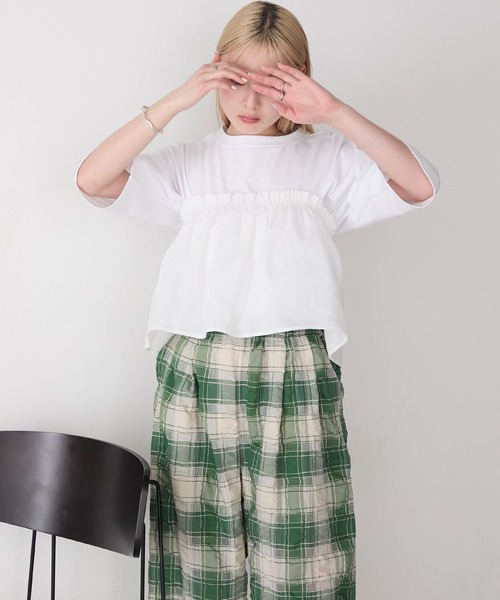 forksy.(フォルクシー)の「【forksy.】〈2点セット〉オーバーサイズTシャツ & ペプラムビスチェ(Tシャツ/カットソー・レディース・ブラック/ホワイト系/ホワイト・FREE)」の10枚目の写真