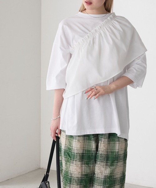 forksy.(フォルクシー)の「【forksy.】〈2点セット〉オーバーサイズTシャツ & ペプラムビスチェ(Tシャツ/カットソー・レディース・ブラック/ホワイト系/ホワイト・FREE)」の13枚目の写真