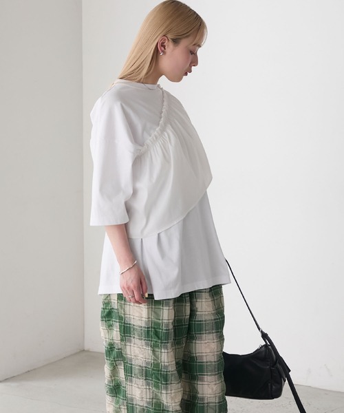 forksy.(フォルクシー)の「【forksy.】〈2点セット〉オーバーサイズTシャツ & ペプラムビスチェ(Tシャツ/カットソー・レディース・ブラック/ホワイト系/ホワイト・FREE)」の15枚目の写真