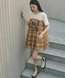 Tulle Layered Graphic Long T-shirt / チュールレイヤードグラフィックロングTシャツ