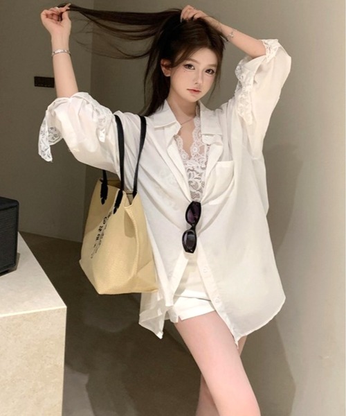 CANVAS+(キャンバスプラス)の「【CANVAS+】インナーレース×シャツアンサンブル(アンサンブル・レディース・ホワイト・M)」の12枚目の写真