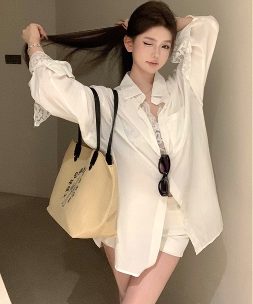 CANVAS+(キャンバスプラス)の「【CANVAS+】インナーレース×シャツアンサンブル(アンサンブル・レディース・ホワイト・M)」の11枚目の写真