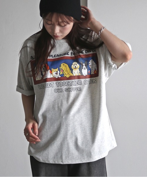 COURO（コウロ）の「夕食アニマルプリントTシャツ（Tシャツ/カットソー・レディース・ブラック/ホワイト系/チャコールグレー/オートミール/チャコール/ブラック系/ホワイト/ライトグレー系・M/XL/L）」の8枚目の写真