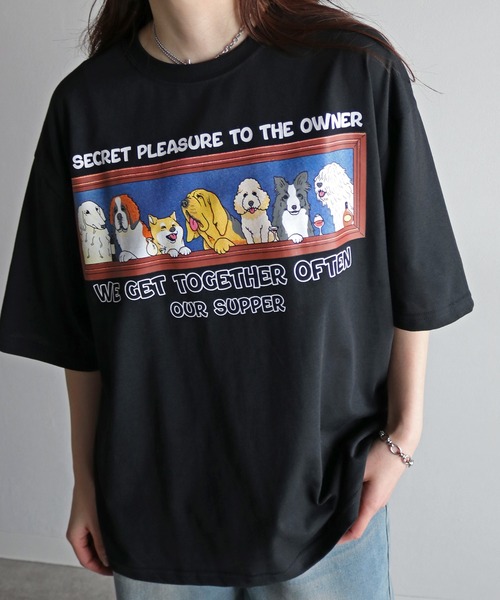 COURO（コウロ）の「夕食アニマルプリントTシャツ（Tシャツ/カットソー・レディース・ブラック/ホワイト系/チャコールグレー/オートミール/チャコール/ブラック系/ホワイト/ライトグレー系・M/XL/L）」の10枚目の写真