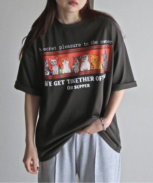 COURO（コウロ）の「夕食アニマルプリントTシャツ（Tシャツ/カットソー・レディース・ブラック/ホワイト系/チャコールグレー/オートミール/チャコール/ブラック系/ホワイト/ライトグレー系・M/XL/L）」の13枚目の写真