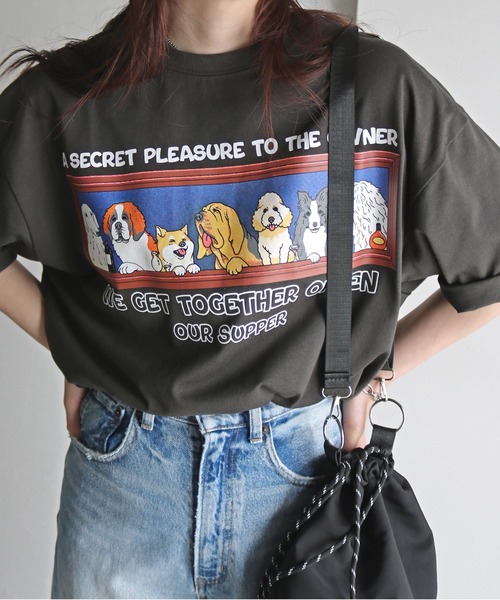 COURO（コウロ）の「夕食アニマルプリントTシャツ（Tシャツ/カットソー・レディース・ブラック/ホワイト系/チャコールグレー/オートミール/チャコール/ブラック系/ホワイト/ライトグレー系・M/XL/L）」の16枚目の写真