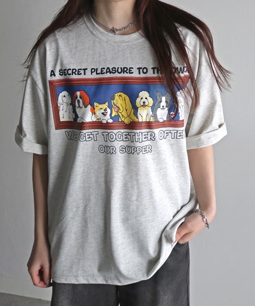 COURO（コウロ）の「夕食アニマルプリントTシャツ（Tシャツ/カットソー・レディース・ブラック/ホワイト系/チャコールグレー/オートミール/チャコール/ブラック系/ホワイト/ライトグレー系・M/XL/L）」の19枚目の写真