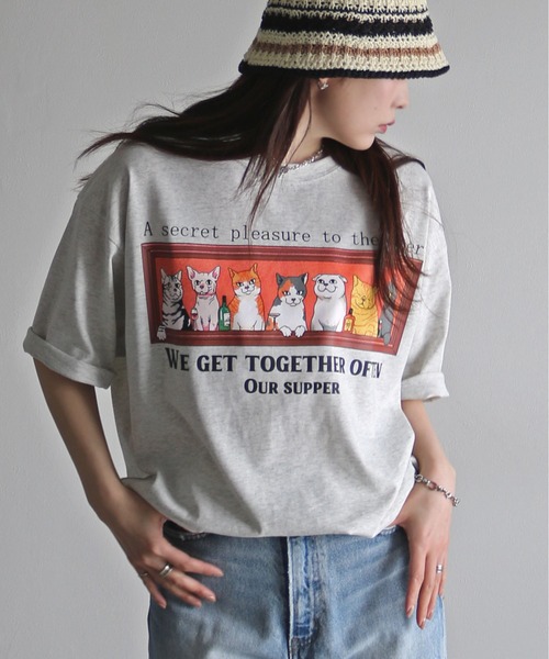 COURO（コウロ）の「夕食アニマルプリントTシャツ（Tシャツ/カットソー・レディース・ブラック/ホワイト系/チャコールグレー/オートミール/チャコール/ブラック系/ホワイト/ライトグレー系・M/XL/L）」の22枚目の写真